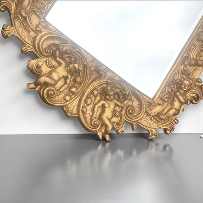 French 19th C Rococo Revival Giltwood Mirror – Cherubs, Antique Gesso