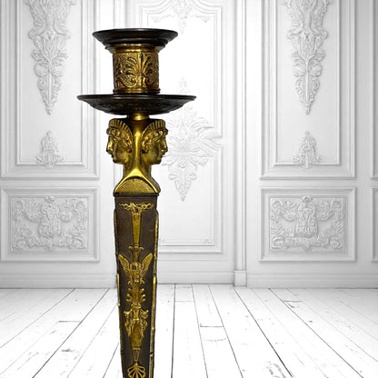 Antique Rare Russian Empire Ormolu & Patinated Bronze Candlestick ,c1810