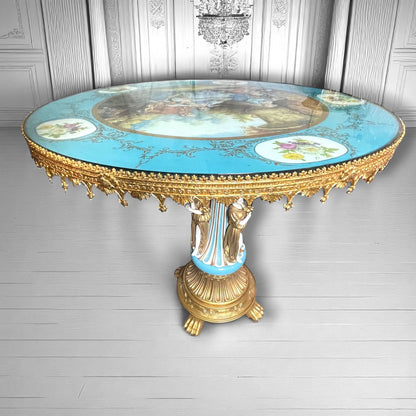 Sevres Rococo Style Porcelain Giltwood Guéridon Table ,The Three Graces, c.1970s