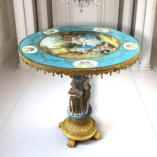 Sevres Rococo Style Porcelain Giltwood Guéridon Table ,The Three Graces, c.1970s