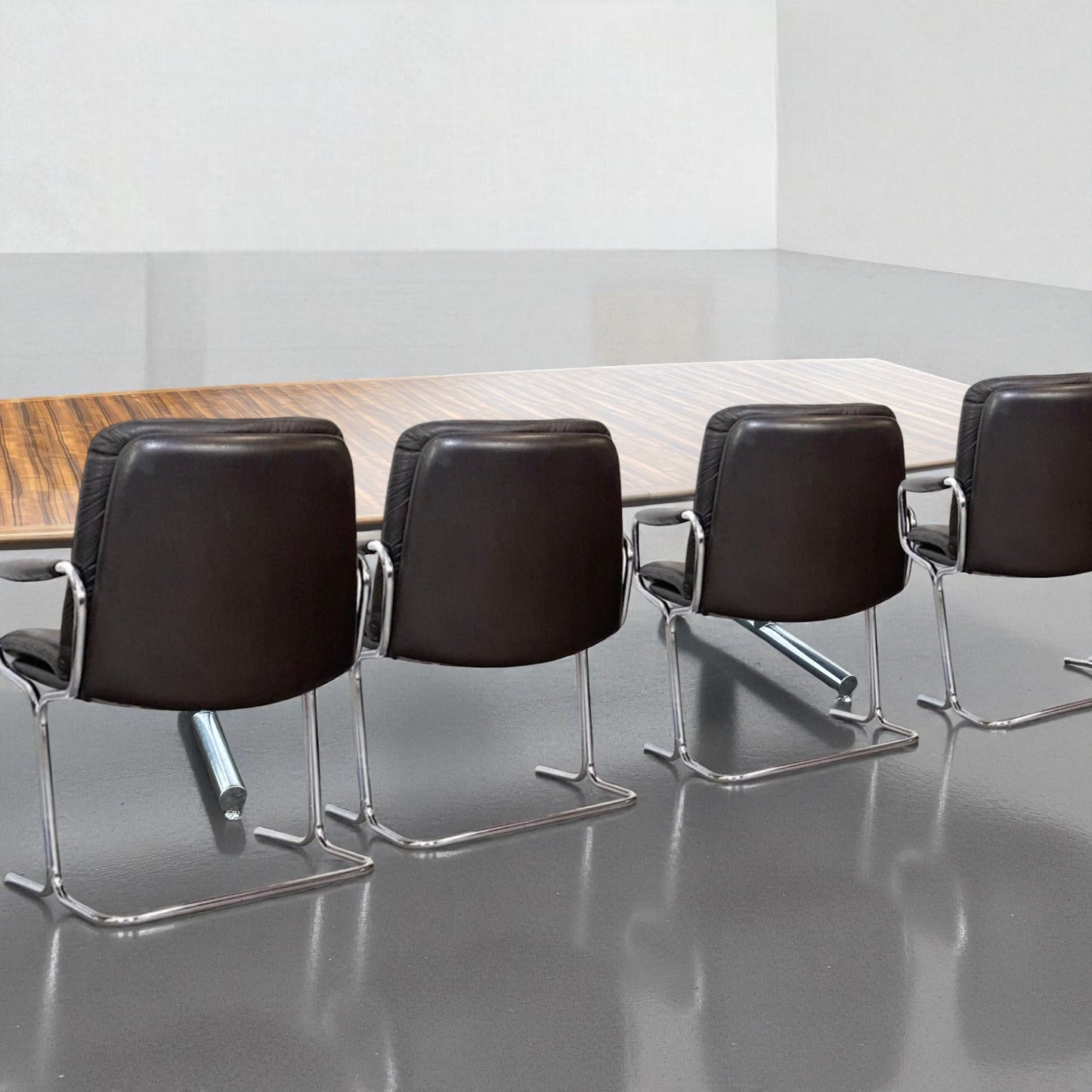 Pieff Tavola Executive Rosewood and Chrome Table designed by Tim Bates, c.1975,