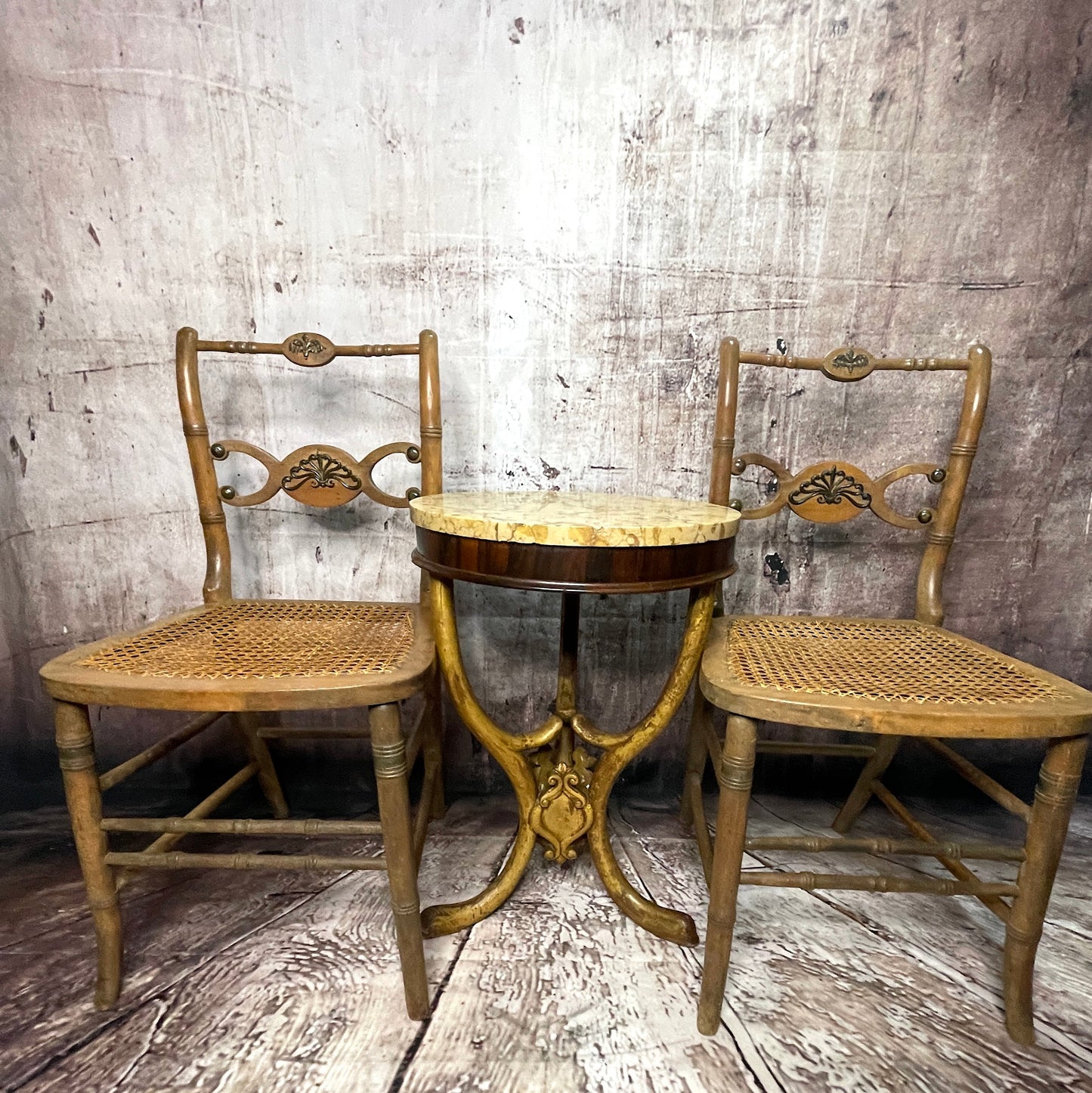 Napoleonic Empire Cane Brass Filagree Opera Chairs 1830's