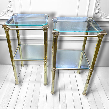 1970s Pair Hollywood Regency Brass & Glass Side Tables, Romeo Rega, Maison Jansen style