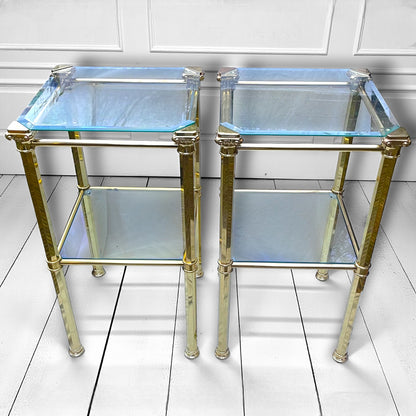 1970s Pair Hollywood Regency Brass & Glass Side Tables, Romeo Rega, Maison Jansen style