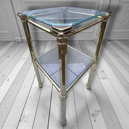 1970s Pair Hollywood Regency Brass & Glass Side Tables, Romeo Rega, Maison Jansen style