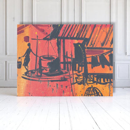 Large Harlim vintage Ink & Watercolour Canvas