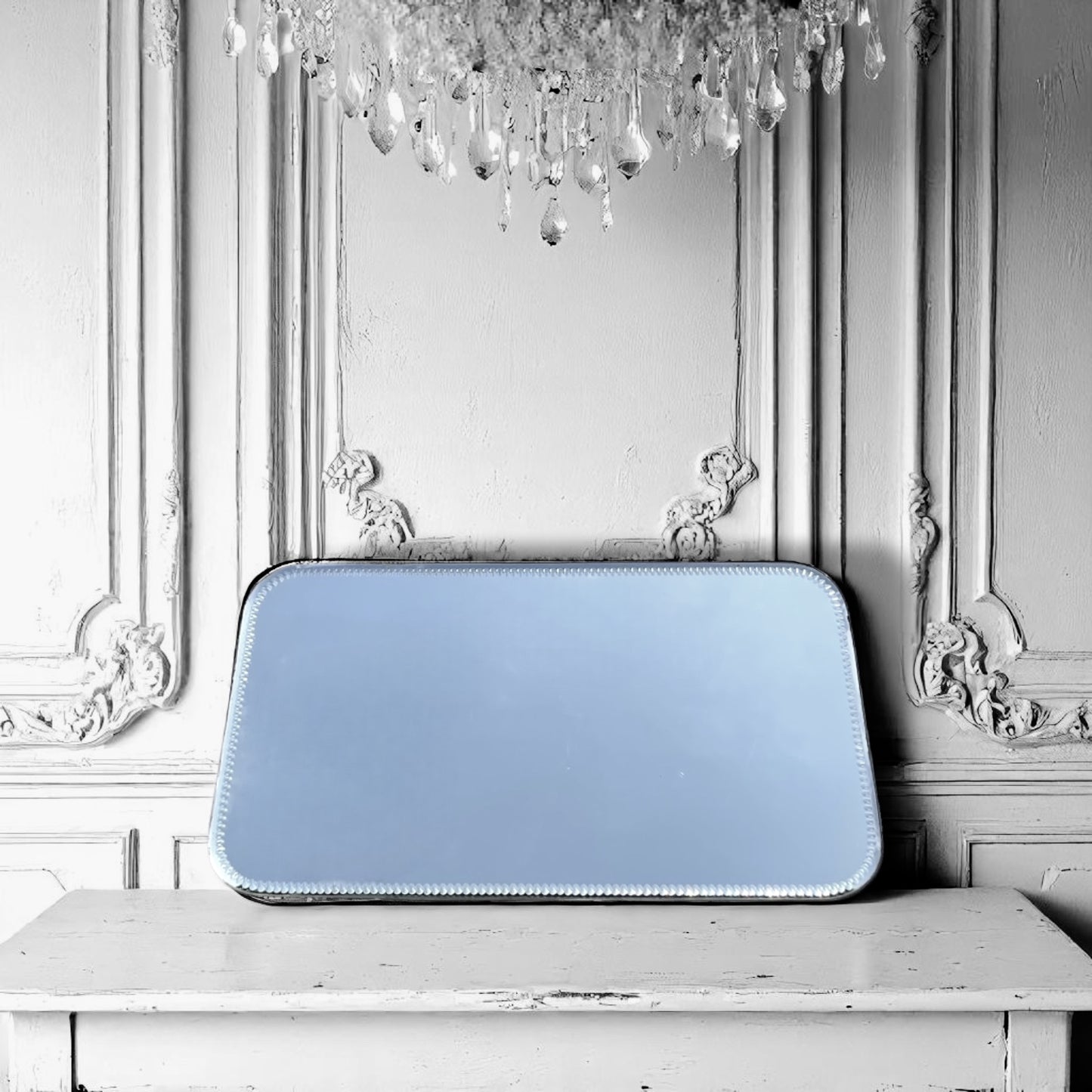 Antique Rare Art Deco Sorcerer Mirror, Tray, with Art Deco Bevelled Edge c1920’s.