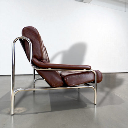 Pieff Tim Bates Alpha 3 Seater Leather Oxblood Sofa Chrome Frame 1970s