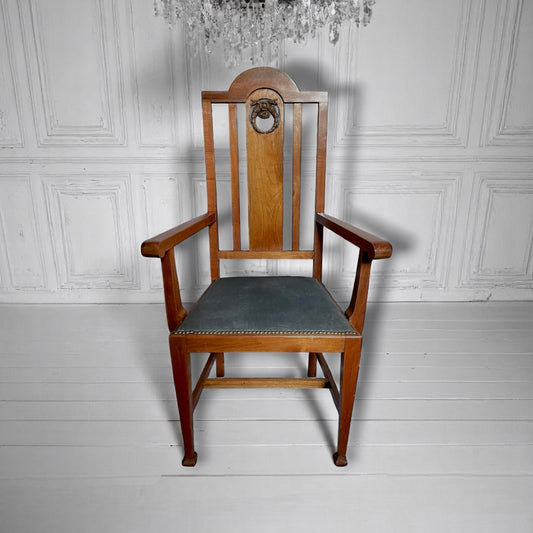 Antique Arts &amp; Crafts Armchair c.1900 with Carved Gilt Wreath Detail