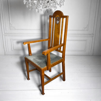 Antique Arts &amp; Crafts Armchair c.1900 with Carved Gilt Wreath Detail