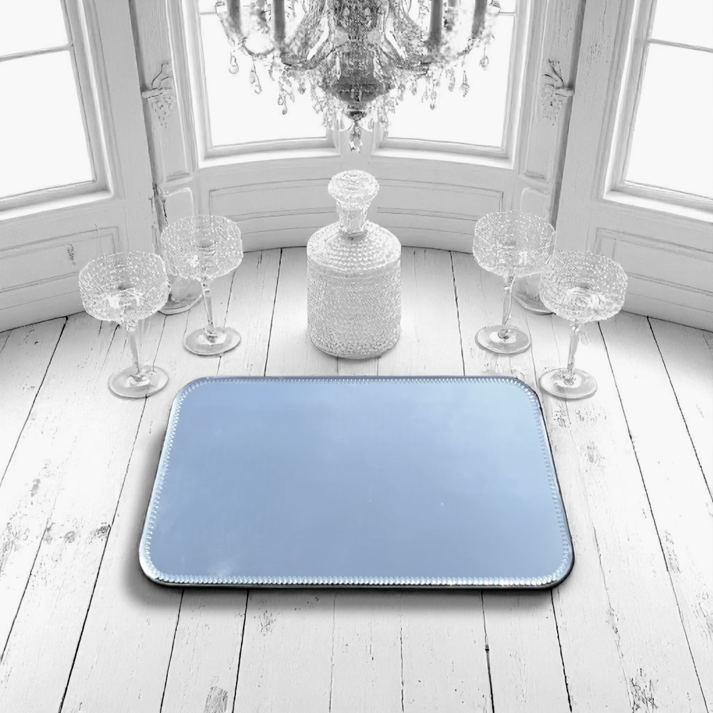 Antique Rare Art Deco Sorcerer Mirror, Tray, with Art Deco Bevelled Edge c1920’s.