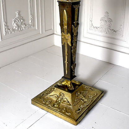 Antique Rare Russian Empire Ormolu & Patinated Bronze Candlestick ,c1810