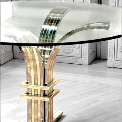 1970s Renato Zevi Banci Firenze Brass Chrome Round Dining Table, Hollywood Regency