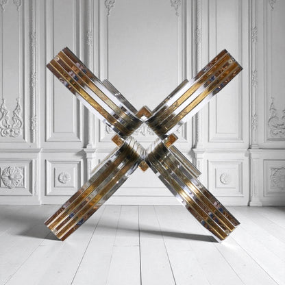 1970s Renato Zevi Banci Firenze Brass Chrome Round Dining Table, Hollywood Regency