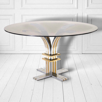 1970s Renato Zevi Banci Firenze Brass Chrome Round Dining Table, Hollywood Regency