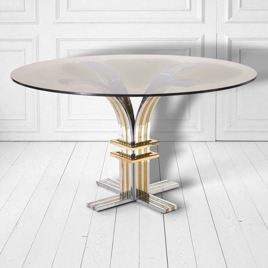 1970s Renato Zevi Banci Firenze Brass Chrome Round Dining Table, Hollywood Regency