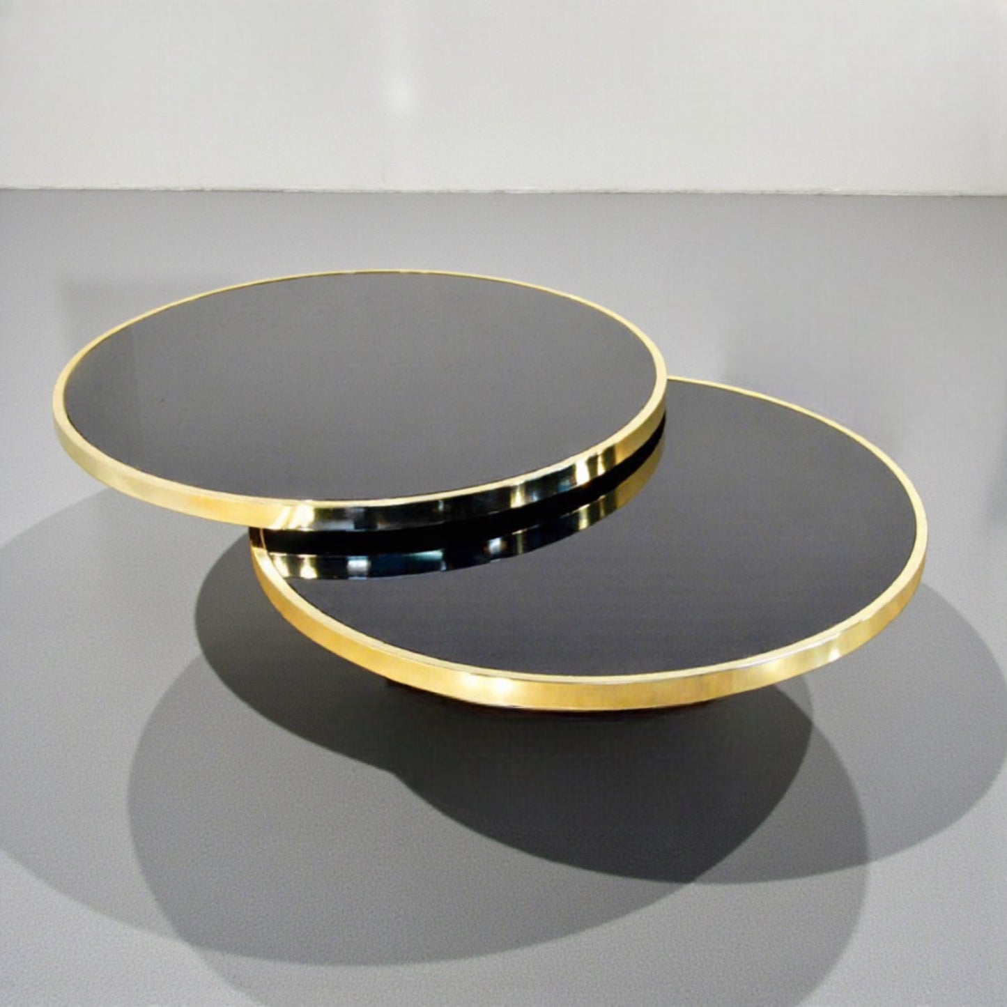 Hollywood Regency Italian Milo Baughman Style Brass Triple Shelf Coffee Table