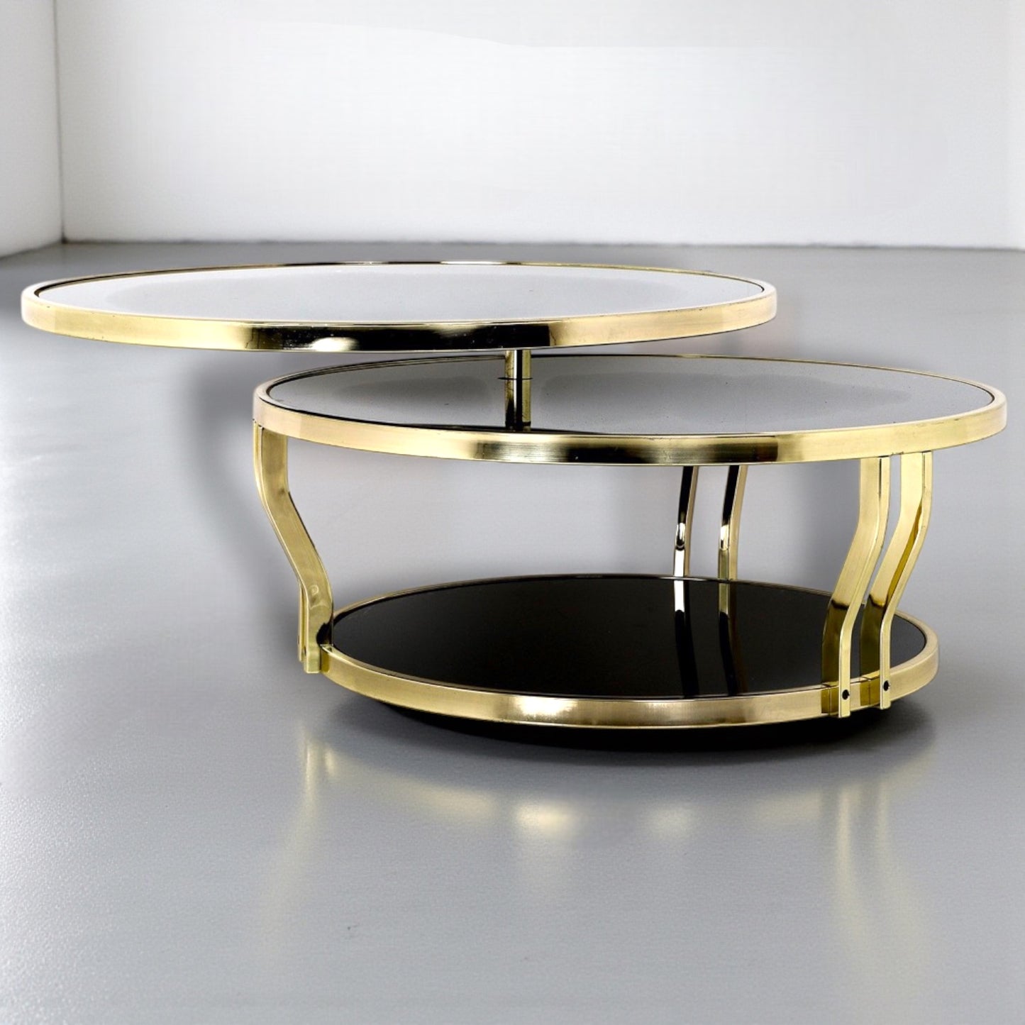 Hollywood Regency Italian Milo Baughman Style Brass Triple Shelf Coffee Table