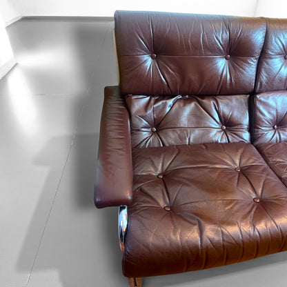 Pieff Tim Bates Alpha 3 Seater Leather Oxblood Sofa Chrome Frame 1970s