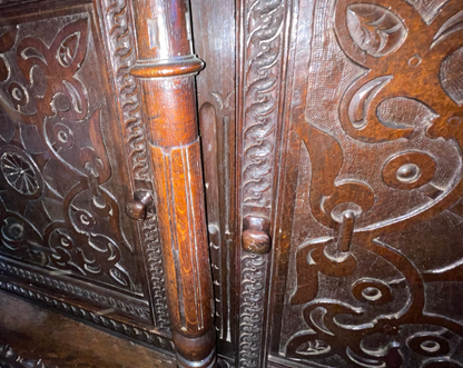 Large Antique Carved Oak Coffer 17th, 1670 Centuy Jacobean Converted to Cabinet