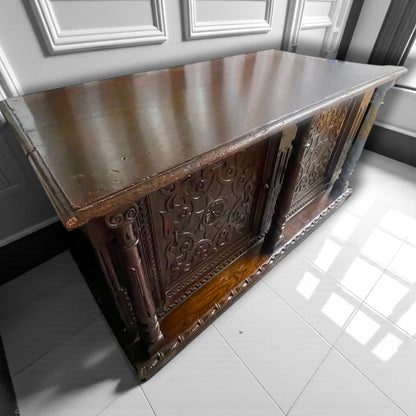 Large Antique Carved Oak Coffer 17th, 1670 Centuy Jacobean Converted to Cabinet