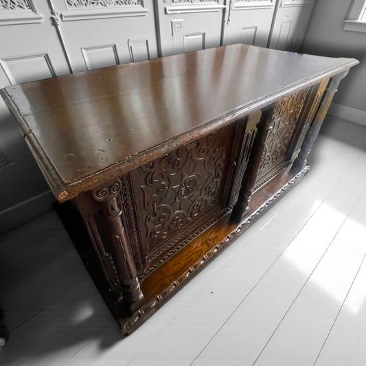 Large Antique Carved Oak Coffer 17th, 1670 Centuy Jacobean Converted to Cabinet