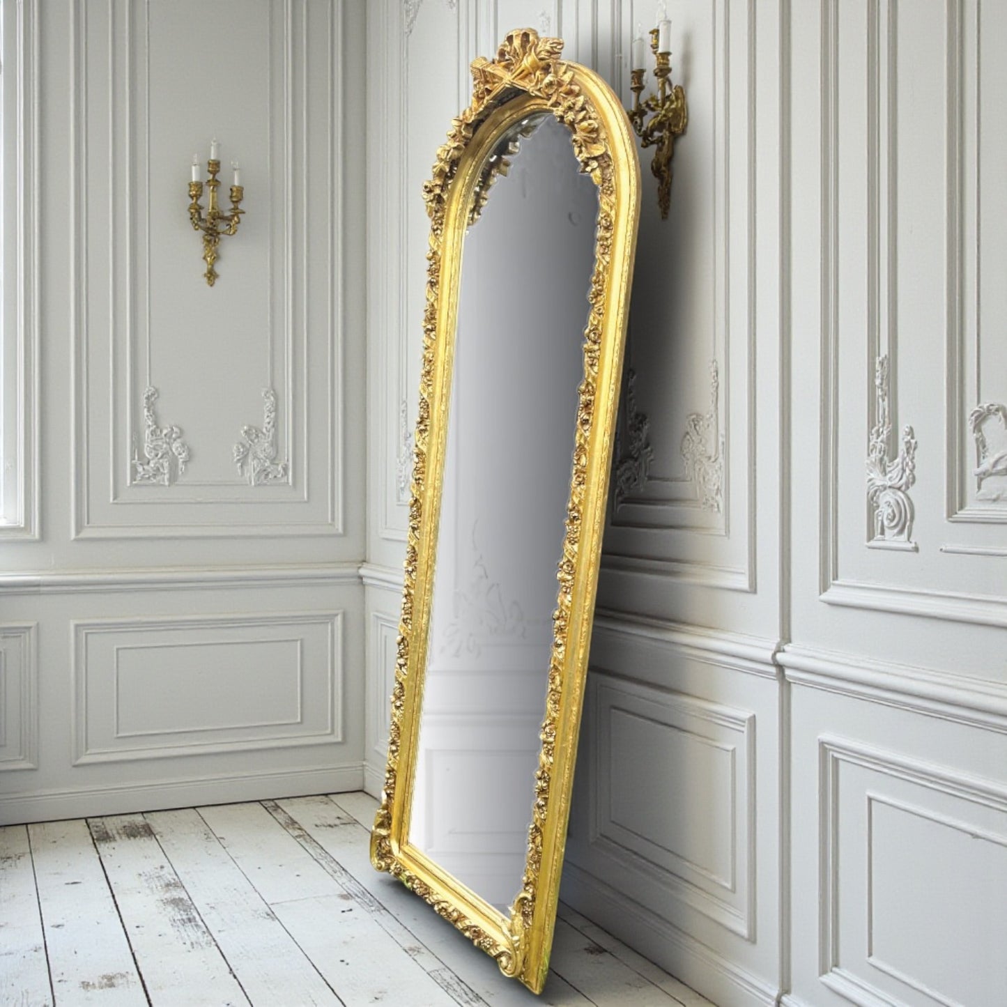 Large French French Louis XVI Style Ornate Gilt Gold Mirror