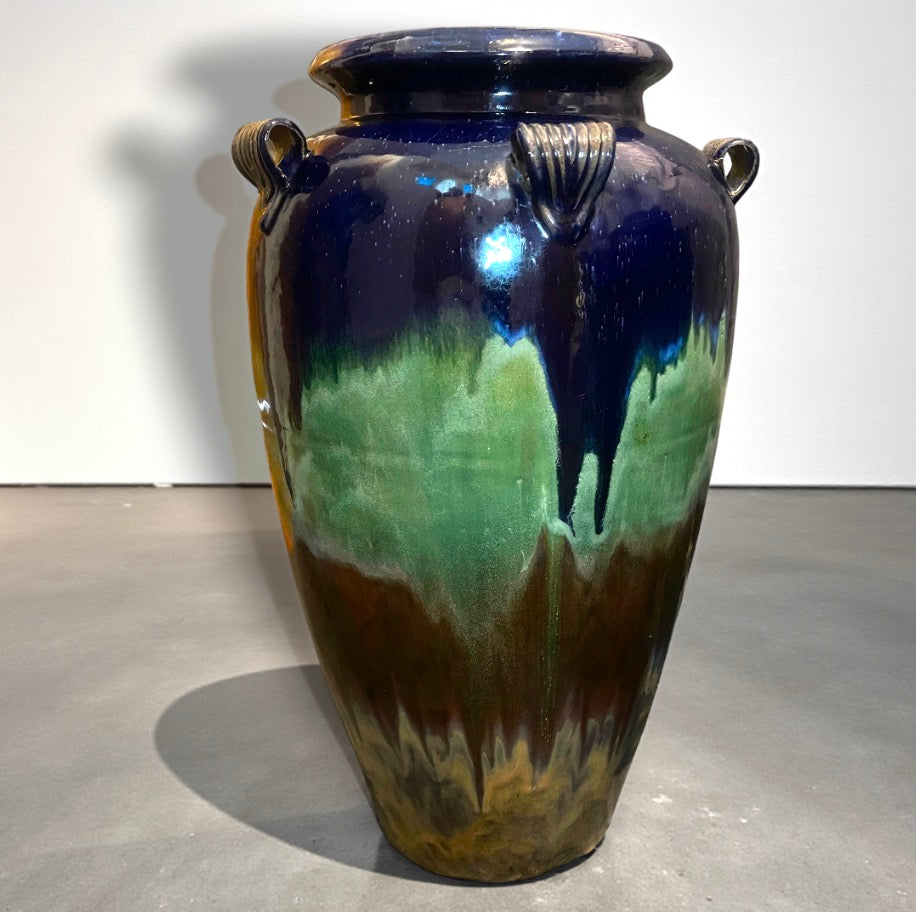 Vintage Pair 90cm Vietnamese Temple Jars – Blue Green Drip Glaze Heavy Pottery