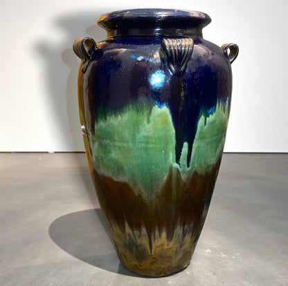 Vintage Pair 90cm Vietnamese Temple Jars – Blue Green Drip Glaze Heavy Pottery