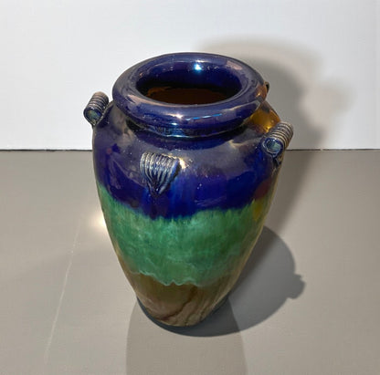 Vintage Pair 90cm Vietnamese Temple Jars – Blue Green Drip Glaze Heavy Pottery