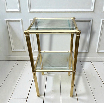 Vintage MCM French Brass & Engraved Glass Side Table 1970s Hollywood Regency