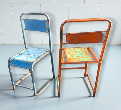 Pair Vintage Industrial Metal Chairs 1930s Factory/ School Original Paint