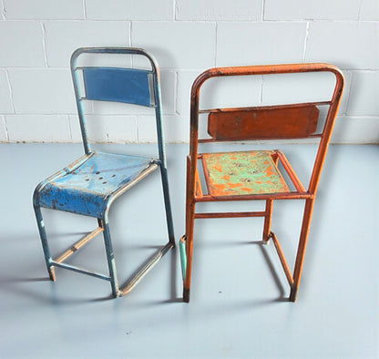 Pair Vintage Industrial Metal Chairs 1930s Factory/ School Original Paint
