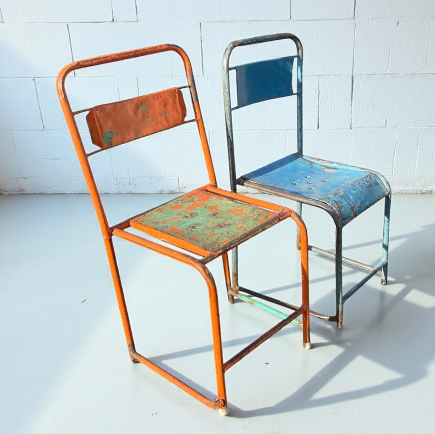 Pair Vintage Industrial Metal Chairs 1930s Factory/ School Original Paint