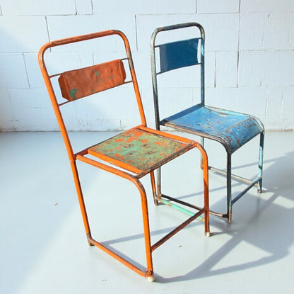 Pair Vintage Industrial Metal Chairs 1930s Factory/ School Original Paint