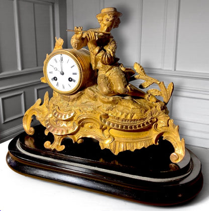 Antique French Gilt Bronze Figural Dome Clock Martin Paris c1840