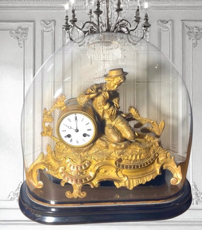 Antique French Gilt Bronze Figural Dome Clock Martin Paris c1840