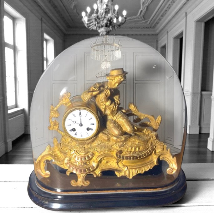 Antique French Gilt Bronze Figural Dome Clock Martin Paris c1840