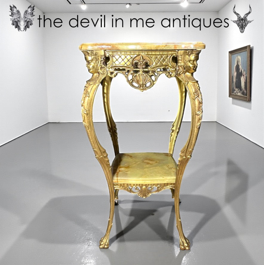 Antique French Gilt Metal Onyx Side Table Plant Stand Harrods c1900 double tier