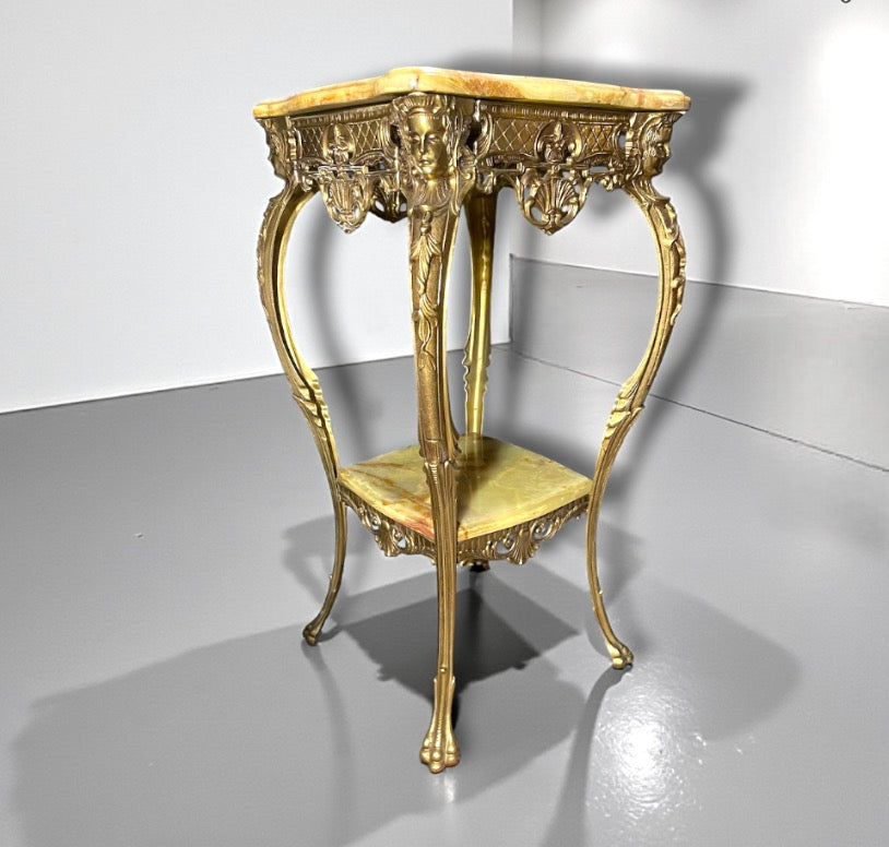 Antique French Gilt Metal Onyx Side Table Plant Stand Harrods c1900 double tier