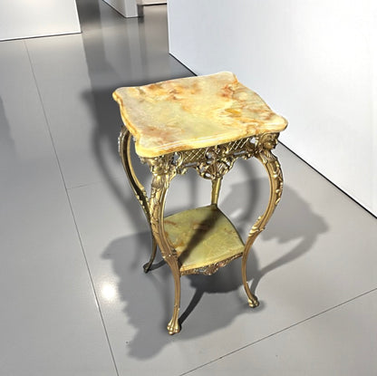 Antique French Gilt Metal Onyx Side Table Plant Stand Harrods c1900 double tier