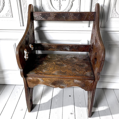 Antique Liberty Arts & Crafts Japanese Carved Floral Fruitwood Chair 1905