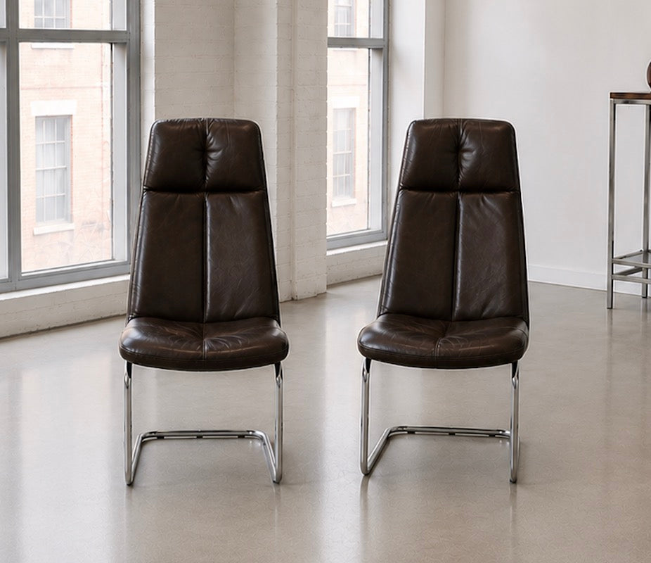Pieff Eleganza Dark Brown Leather Dining 4 Chairs by Tim Bates 1970's (2 Carvers & 2 Chairs)