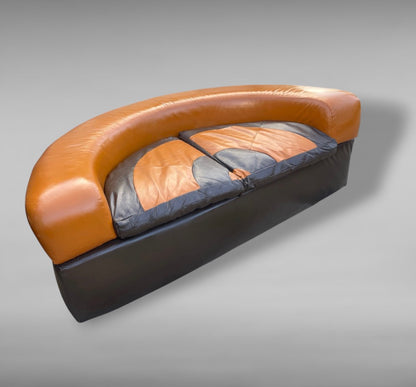 Mid Century Space Age 1970s Curved Sofa Cognac & Brown Leather