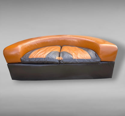 Mid Century Space Age 1970s Curved Sofa Cognac & Brown Leather