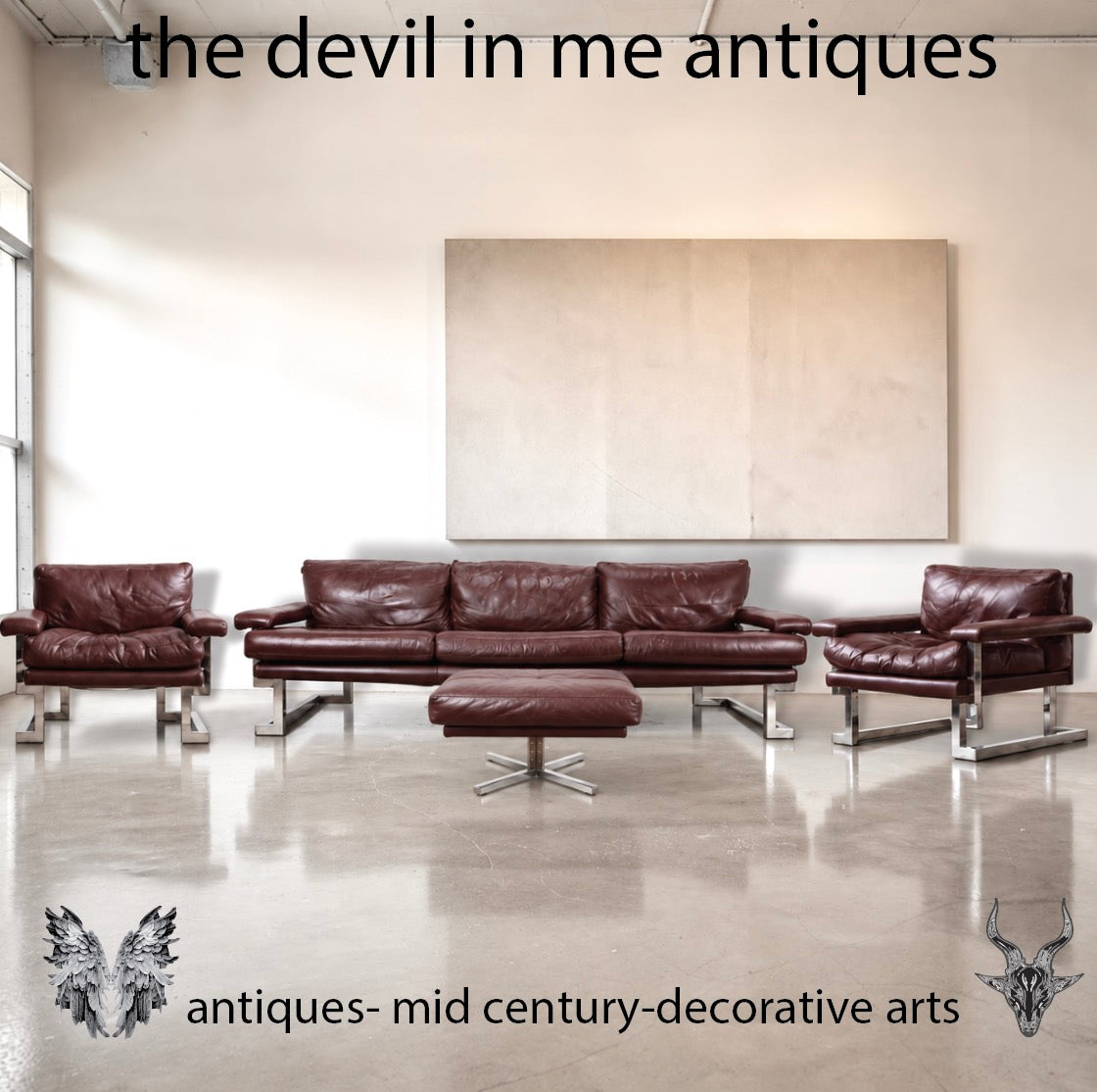 Mid Century Pieff Mandarin 3-Seater Sofa,Pair of Armchairs and rare footstool Tim Bates, 1970s