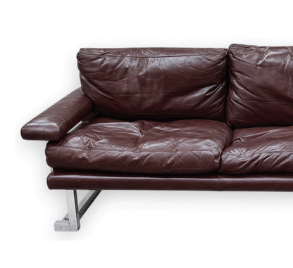 Mid Century Pieff Mandarin 3-Seater Burgandy Leather Sofa,Tim Bates, 1970s