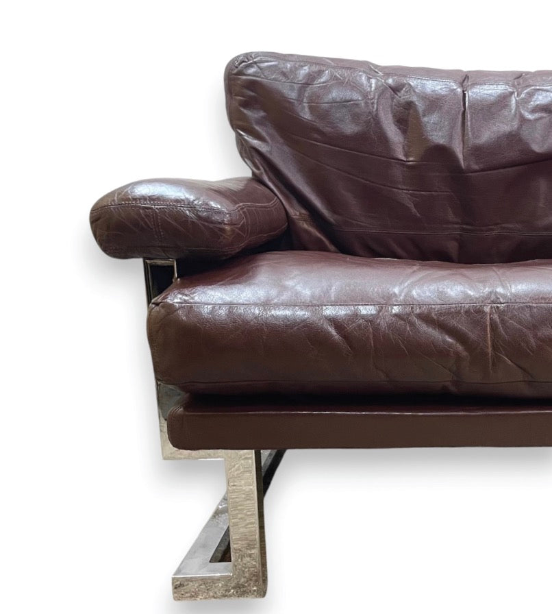 Mid Century Pieff Mandarin 3-Seater Burgandy Leather Sofa,Tim Bates, 1970s