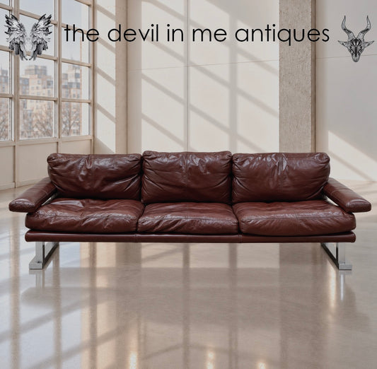 Mid Century Pieff Mandarin 3-Seater Burgandy Leather Sofa,Tim Bates, 1970s