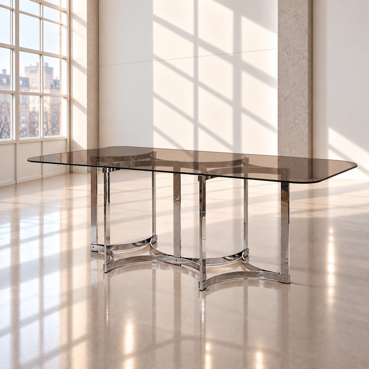 Mid-Century Merrow Associates Chrome/Smoked Glass Dining Table by Richard Young